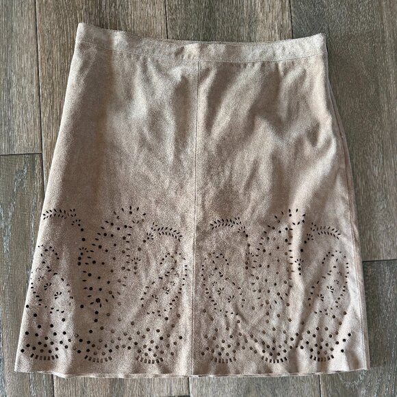Theory tan suede lined western, boho laser cut skirt size 12 - Picture 2 of 9